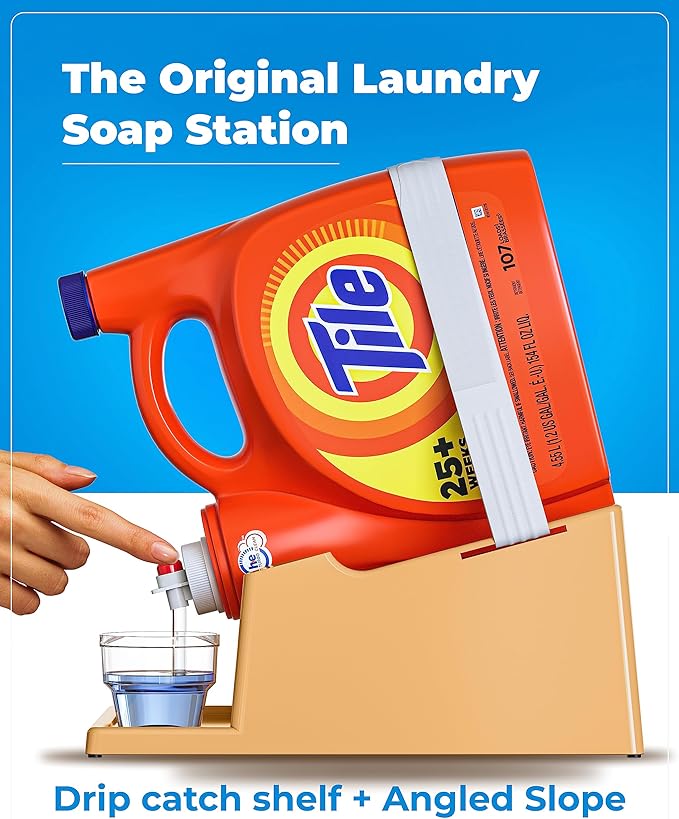TidyFriend Laundry Detergent Holder Stand Organizer with Drip Tray, 3 Pack Laundry Soap Holder with Non-Slip Rubber Feet for Washing Space Organization, Angled Downward Slope for Easy Pouring (Beige)