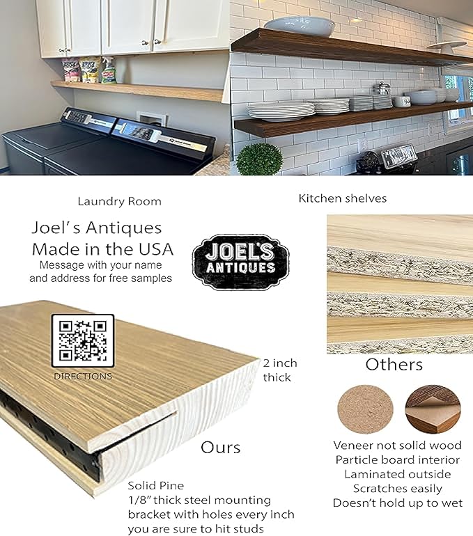 joelsantiques 24 Inch Wooden Floating Shelves for Wall - 24x6x2 in - Made of Natural Wood - Short Heavy Duty Rustic Wall Shelves for Bedroom - Perfect for Bathroom, Kitchen - Black