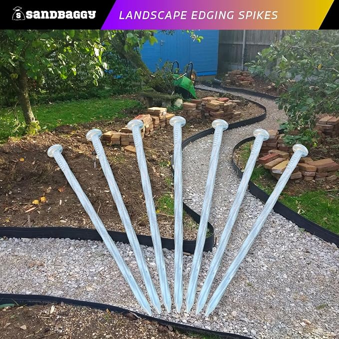Sandbaggy 6 inch Galvanized Landscape Edging Spikes - Spiral Landscape Nails - 7 Gauge Steel - Great For Hard Rocky Soil - Also Great For Paver Edging, Artificial Turf, Landscape Fabric (1000, 6 inch)