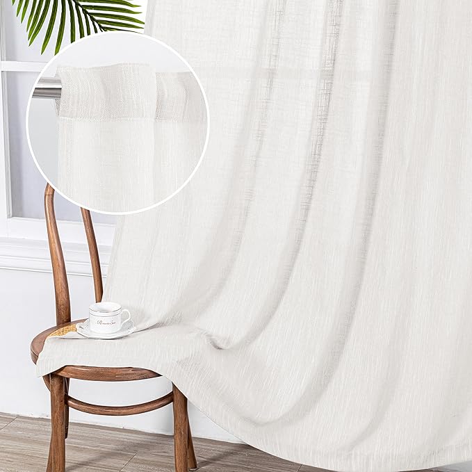 MYSKY HOME Curtains 63 Inch Length 2 Panels, Boho Curtains Sheer Light Soften for Bedroom Kitchen Farmhouse Style Country Rustic Drapes Window Treatment Set, 50" x 63", Natural