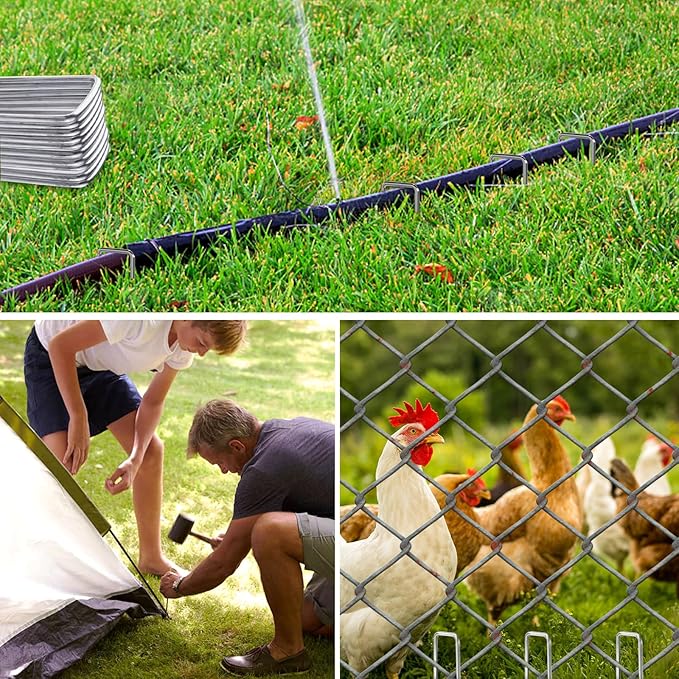 8 Inch Landscape Staples, More Thicker Heavy Duty 8 Gauge Galvanized Landscape Stakes, 125 Packs Garden Staples for Lawns, Weed Barriers, and Landscape Fabrics, Irrigation Hose, Tent Pegs