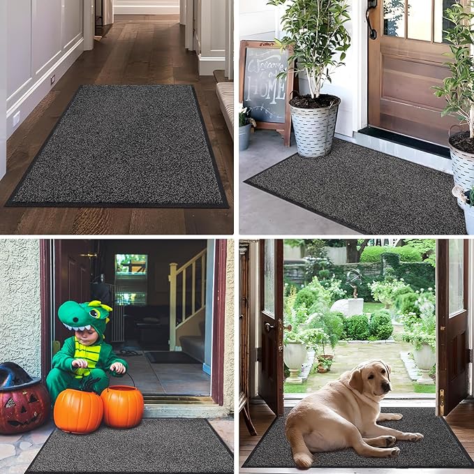 Mibao Front Door Mat, Dirt Trapper Welcome Mat for Outdoor Indoor, Non-Slip Waterproof Doormat, Durable Machine Washable Low Profile Entry Rug for Back Door Outside Patio Porch, 30" x 18", Grey