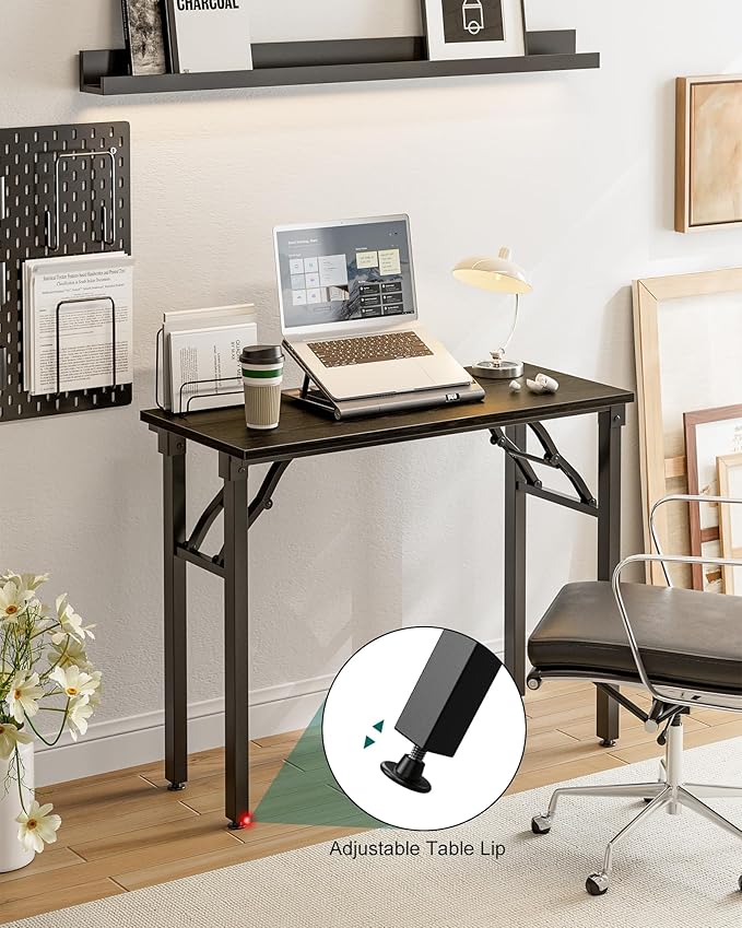 Frylr Small Folding Computer Desk โ Portable 35.8 Inch Foldable Laptop Table, Collapsible and Compact for Easy Storage and Fast Setup, Lightweight for Small Spaces, Craft and Study Use, Dark Oak