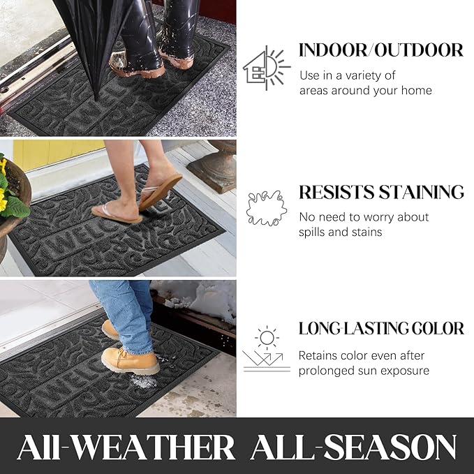 Yimobra Door Mat Indoor Outdoor Entrance, Non Slip Welcome Front Doormats, Heavy Duty Rubber Backing, Stain and Fade Resistant, Low Profile, Easy Clean Patio Garage Floor Mats, 47 x 32, Grey