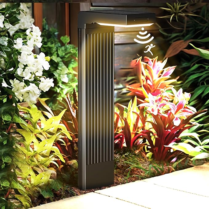 Solar Pathway Lights Outdoor 4Pack, 400LM Motion Sensor Walkway Lights with Warm/Cool White, 12H Lasting, IP65 Waterproof Solar Powered Landscape Lighting for Garden, Yard