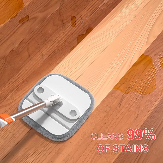 Mop and Bucket Set, Spin Mop with Self Seperates Dirty Water System, Square Mops for Floor Cleaning, 360 Rotating Foldable Standing Mop Head, Versatile Mops for Walls (Mop Bucket with 6 Pads)