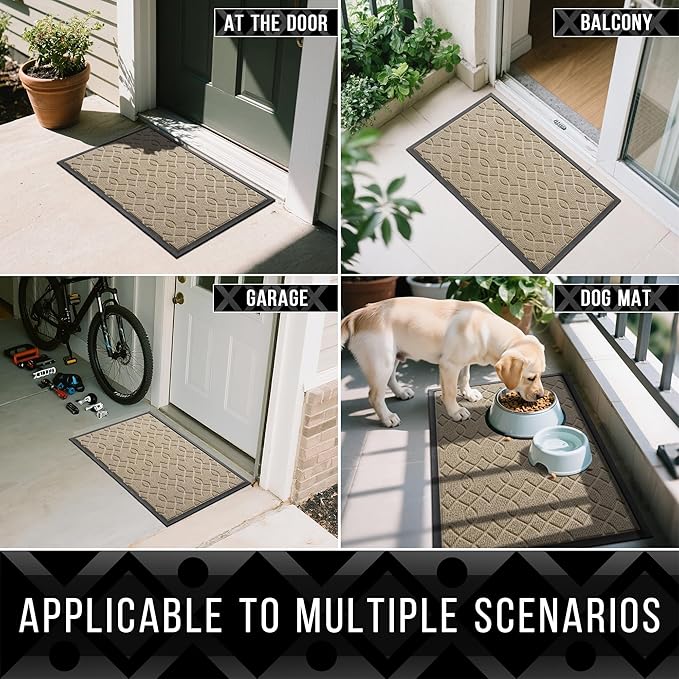 Yimobra Front Door Mat Outdoor Indoor 72x24, All-Season, All-Weather, Heavy Duty Welcome Door Mats Outside Entrance, Non Slip Porch Patio Entrance Mat, Light Beige