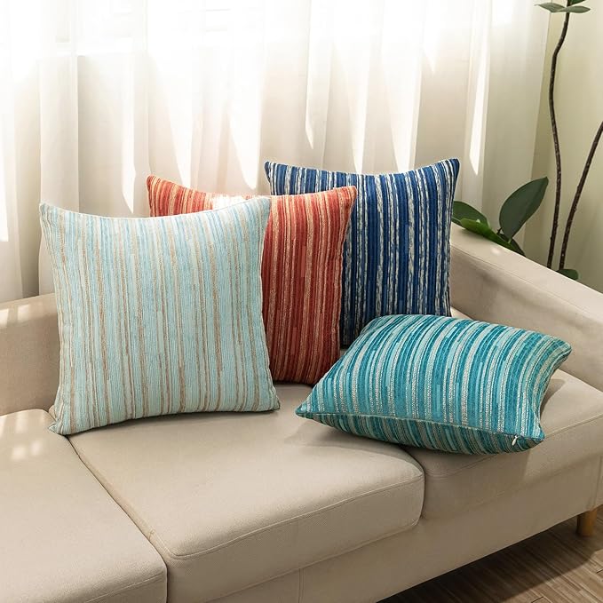 Yeiotsy Pillow Cases Blue, Pack of 2, Decorative Throw Pillow Covers Striped Bohemia Couch Cushion Covers for Sofa Home Decor (Light Blue, 18 X 18 Inches)