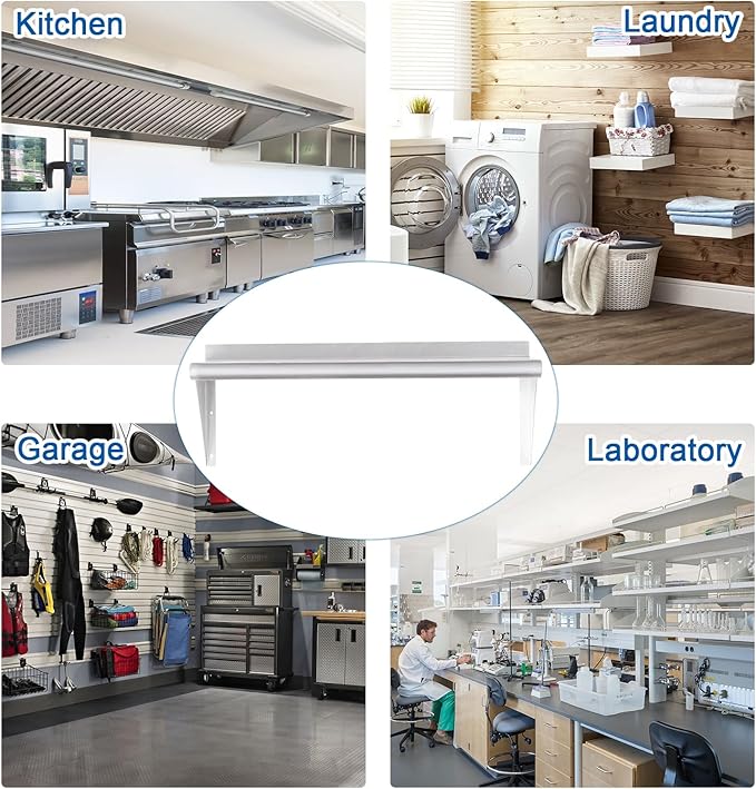 HARDURA Stainless Steel Shelf 14" x 48", 310lb Commercial Shelves Wall Mount Metal Shelving with Backsplash and Brackets for Kitchen, Restaurant, Laundry Room and Home