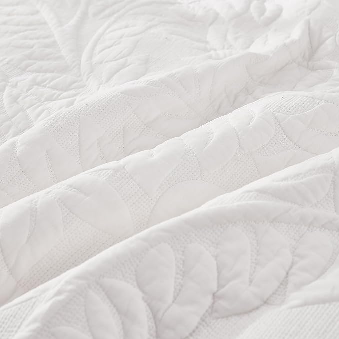 MarCielo 3-Piece 100% Cotton Oversized Bedspread Lightweight Quilt Coverlet Embroidery Farmhouse Bedding Set T0 (Bright White, Oversized King (118"x106"))