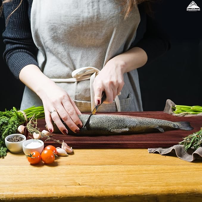 Handcrafted Walnut Wood Cutting Board 12x8, Non Toxic Kitchen Chopping Board with Juice Groove Charcuterie Serving Board, Eco & Knife Friendly Small Wooden Cutting Boards for Kitchen, Restaurant Use