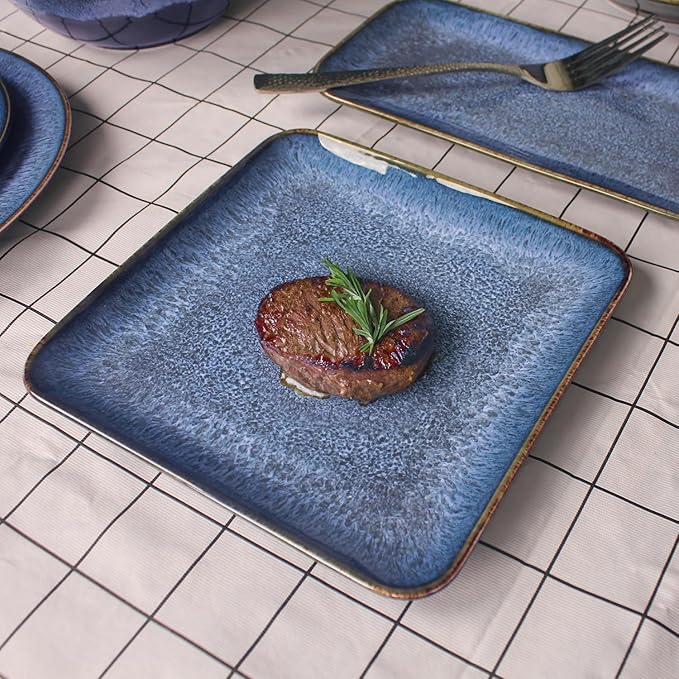 Porcelain Dinner Plates set dessert salad dish Set of 4, Main Dish for Steak, Bread, Pasta, Salad, Microwave Oven and Dishwasher Safe, Scratch Resistant Reusable 7.5 INCH Square