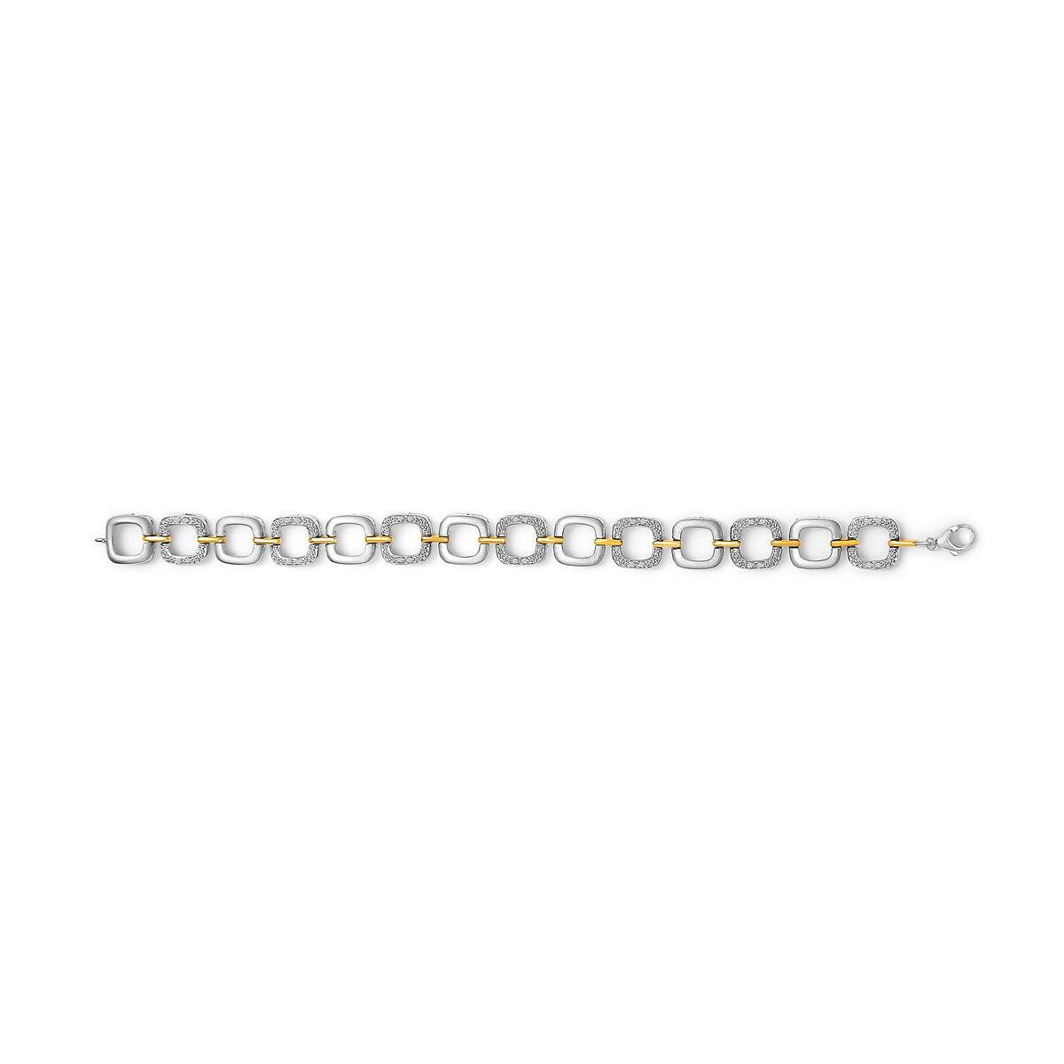 Bracelet maille boîte ouverte en argent sterling bicolore .925 avec diamant (couleur I-J, pureté I1-I2) - 17,78 cm