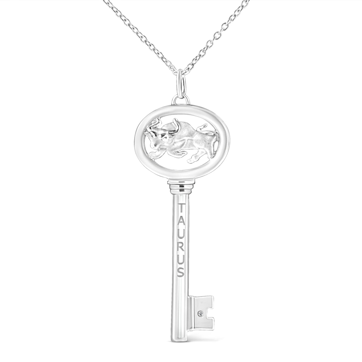 Pendentif Collier 18" Zodiaque Vierge Clé en Argent Sterling .925 avec Accent Diamant (Couleur K-L, Clarté I1-I2)