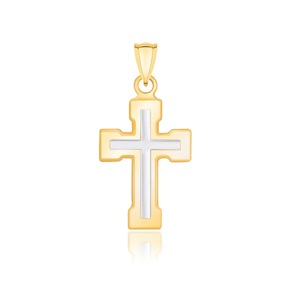 Pendentif en or deux tons 14 carats avec motif double croix et extrémités cubiques