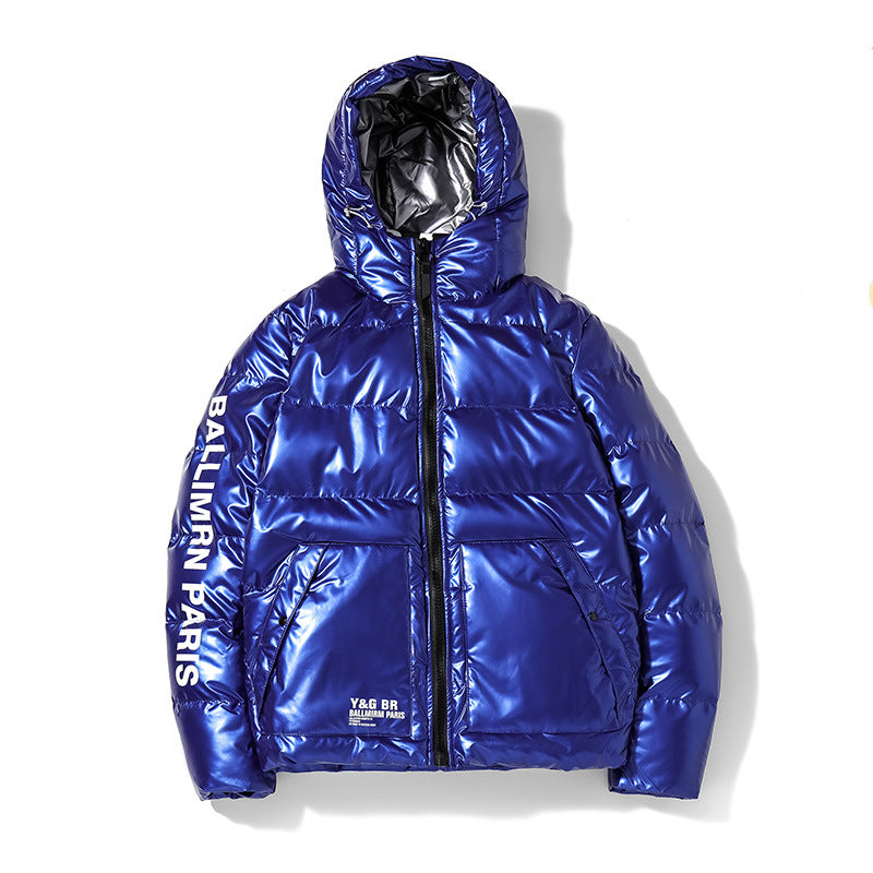 Men's Hooded Shiny Puffer Jacket - Casual Winter Coat