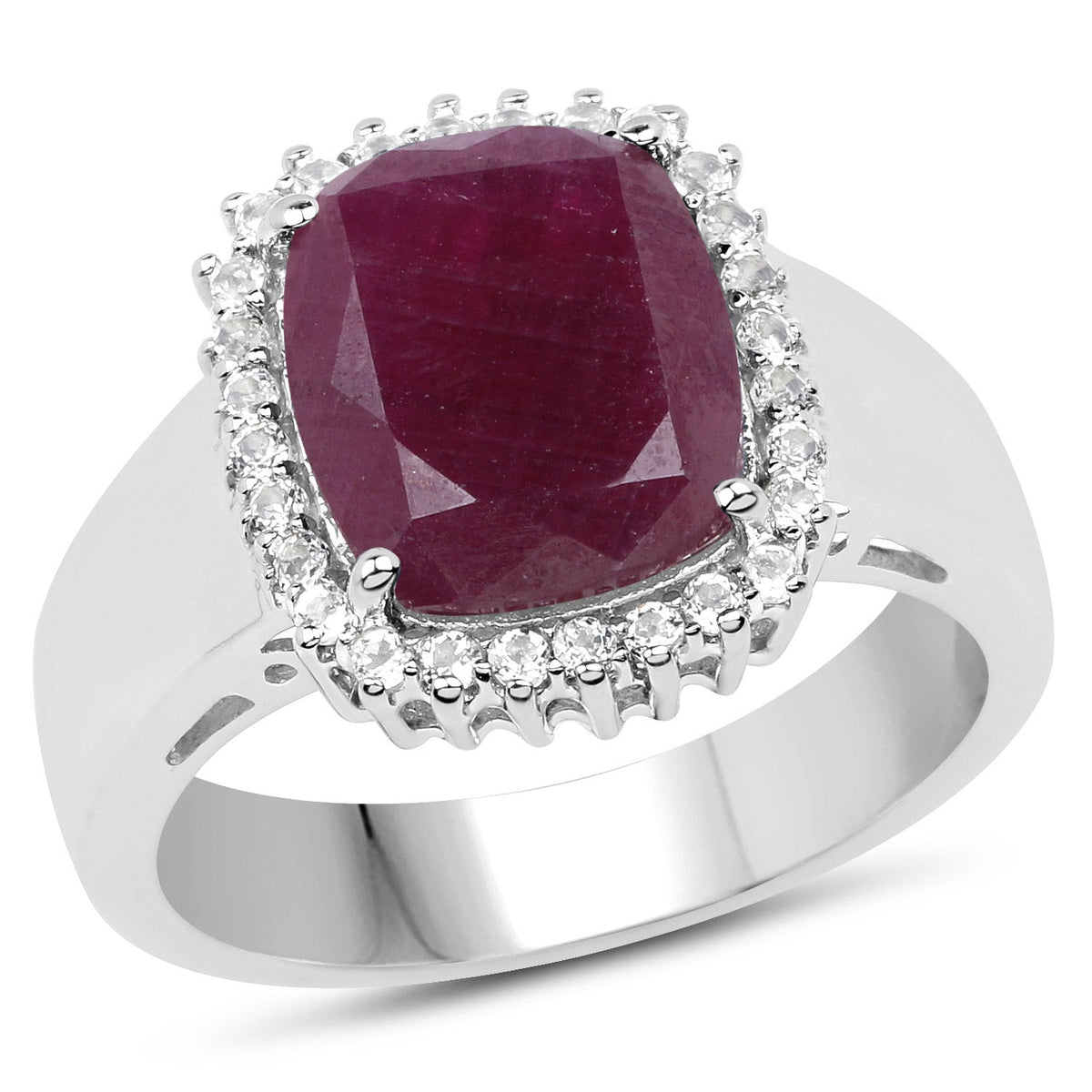 Bague en argent sterling 925 avec rubis véritable de 5,28 carats et topaze blanche