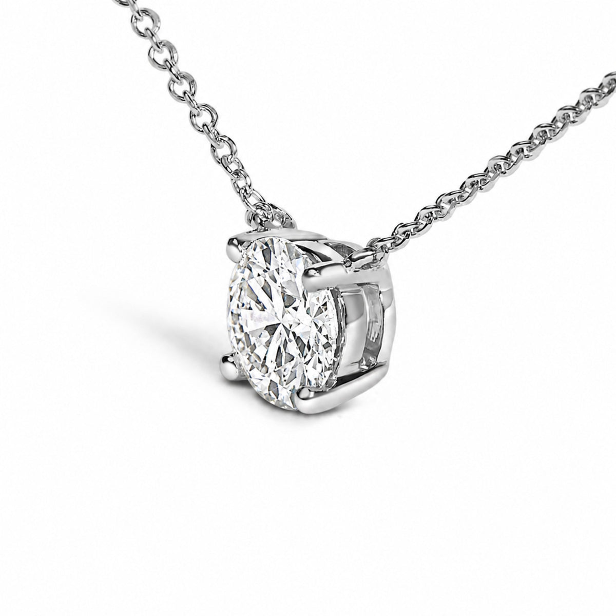 Pendentif solitaire en or blanc 14 carats et diamant de laboratoire de 1,00 carat