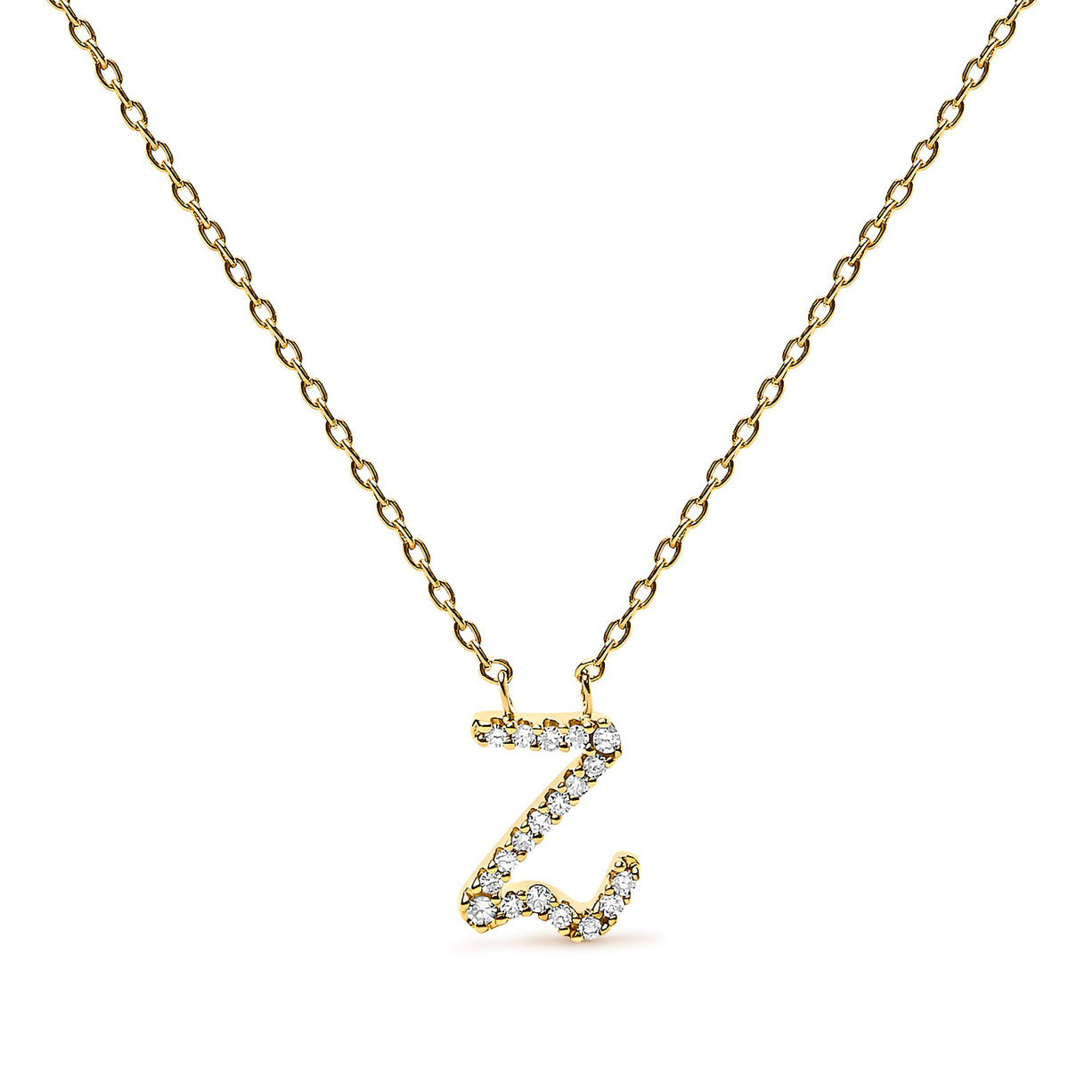 10K White Gold Diamond Accent "A" Initial Script Style Pendant Necklace
