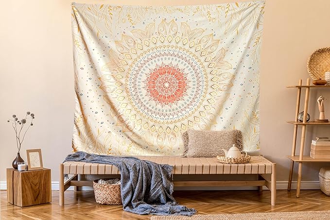 Damanse Floral Tapestry Wall Hanging Cute,Boho Wall Tapestry for Bedroom Aesthetic,Mandala Living Room Decor for Teen Girls (Yellow, 59.8"x78.7")