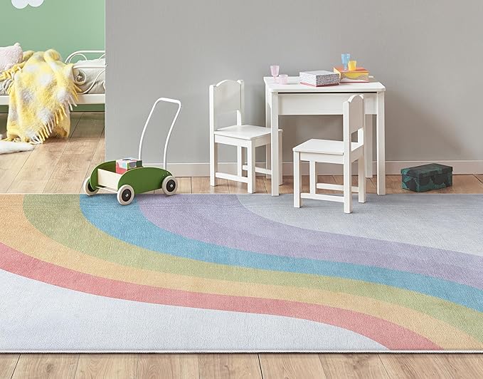 Well Woven Kids Rugs Rainbow 9'10" x 13' Multi Color Modern Flat-Weave Playroom Area Rug
