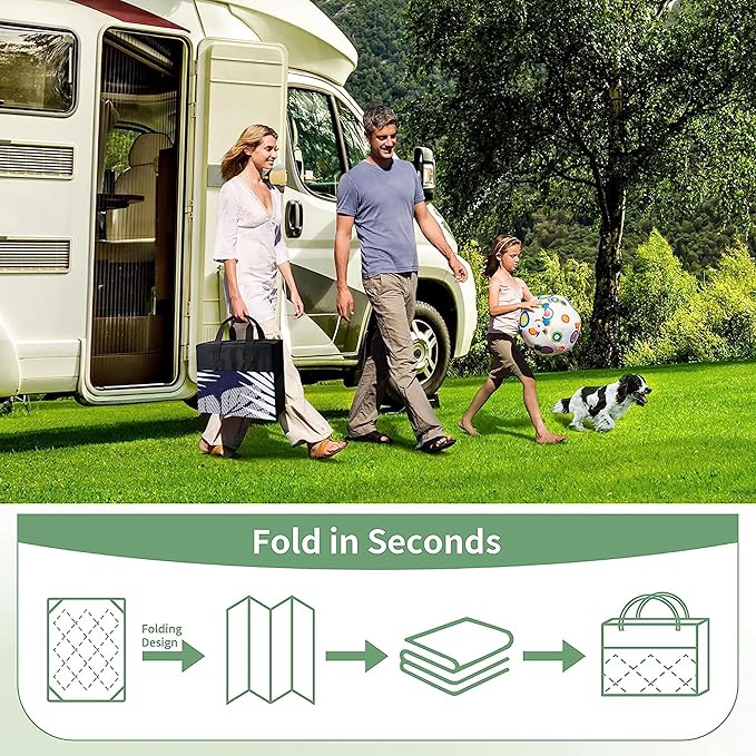 GENIMO Outdoor Rug 10' x 14' Waterproof for Patios Clearance, Reversible Outdoor Plastic Straw Camping Rug Carpet, Large Area Rugs Mats for RV, Camper, Deck, Balcony, Porch, Beach, Navy Blue&White
