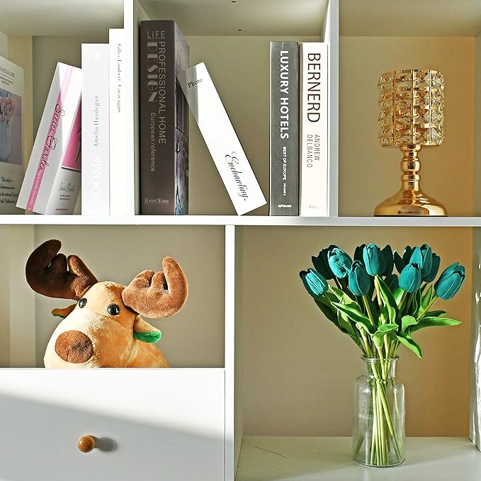 Mandy's Artificial Tulips 20 Stems Teal PU Faux Flowers for Wedding Home Decor 13.5 Inch