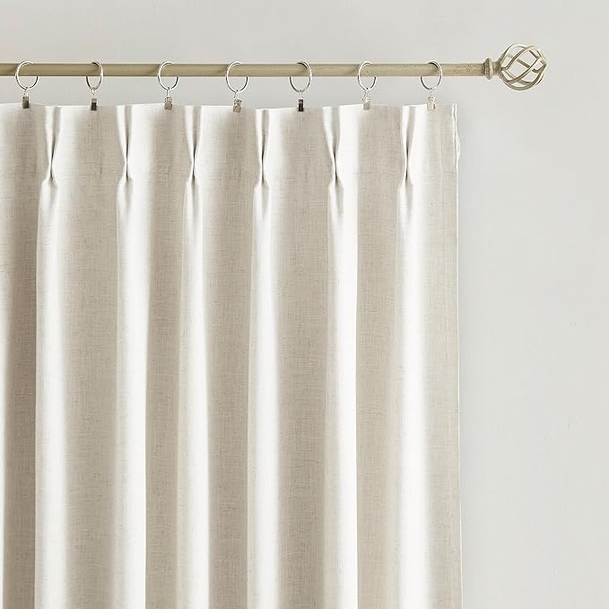 Vision Home Natural Pinch Pleated Full Blackout Curtains Linen Blended Room Darkening Window Curtains 72 inch for Living Room Bedroom Thermal Insulated Pinch Pleat Drapes with Hooks 2 Panel 40"Wx72"L