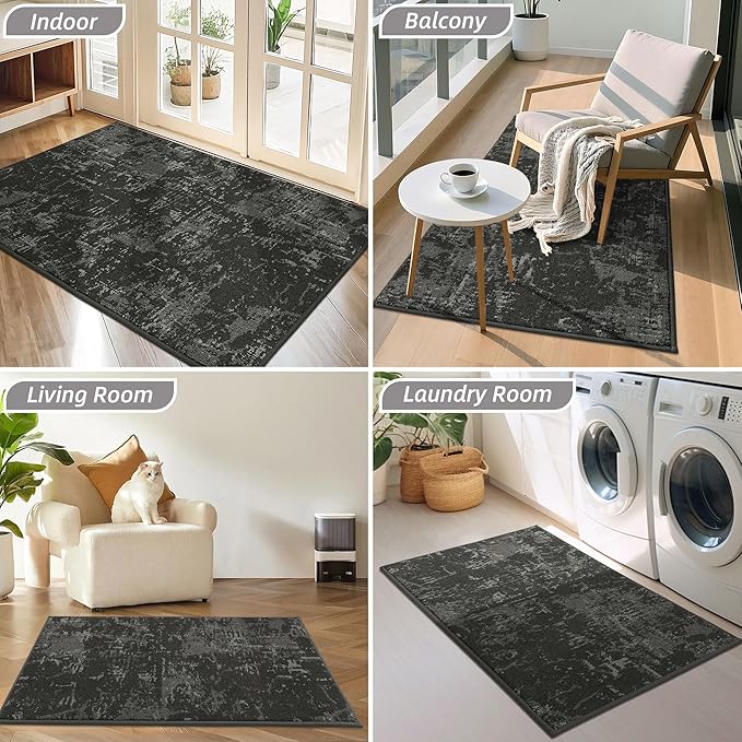 BEQHAUSE Dirt Trapper Door Mat 24"x36" Non-Slip Door Mats Washable Entryway Rugs Stain Resistant Doormat Absorbent Welcome Floor Mat for Front Back Door, Muddy Wet Shoes & Paws,Dark Grey