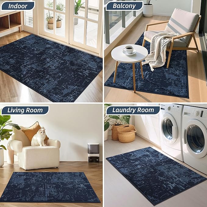 BEQHAUSE Dirt Trapper Door Mat 24"x36" Non-Slip Door Mats Washable Entryway Rugs Stain Resistant Doormat Absorbent Welcome Floor Mat for Front Back Door, Muddy Wet Shoes & Paws,Blue