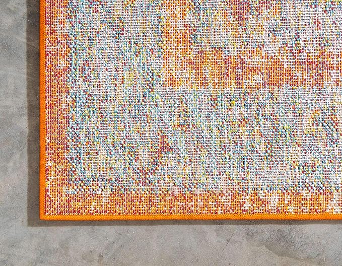 Unique Loom Rosso Collection Vintage, Traditional, Bohemian, Geometric, Distressed, Southwestern Area Rug, 5' 0" x 8' 0", Beige/Orange