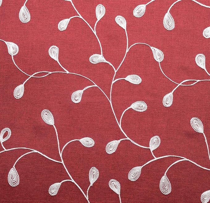 MIUCO Floral Embroidery Semi Sheer Curtain Panels Faux Linen Grommet Curtains for Kids Room 52 x 95 Inch 2 Panels, Burgundy