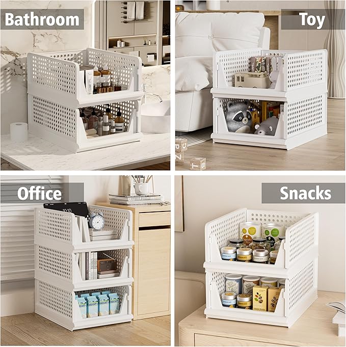 5 Pack Stackable Plastic Storage Basket Closet Organizer Bin Foldable Clothes Organizer Storage Drawer Shelf Container for Living room Bathroom Kitchen Office (4L+1S)