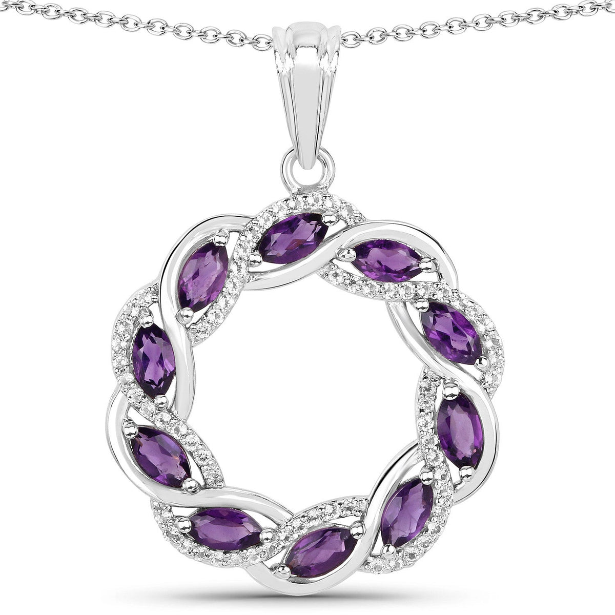 Pendentif en argent sterling 925 avec améthyste véritable de 1,83 carat et topaze blanche