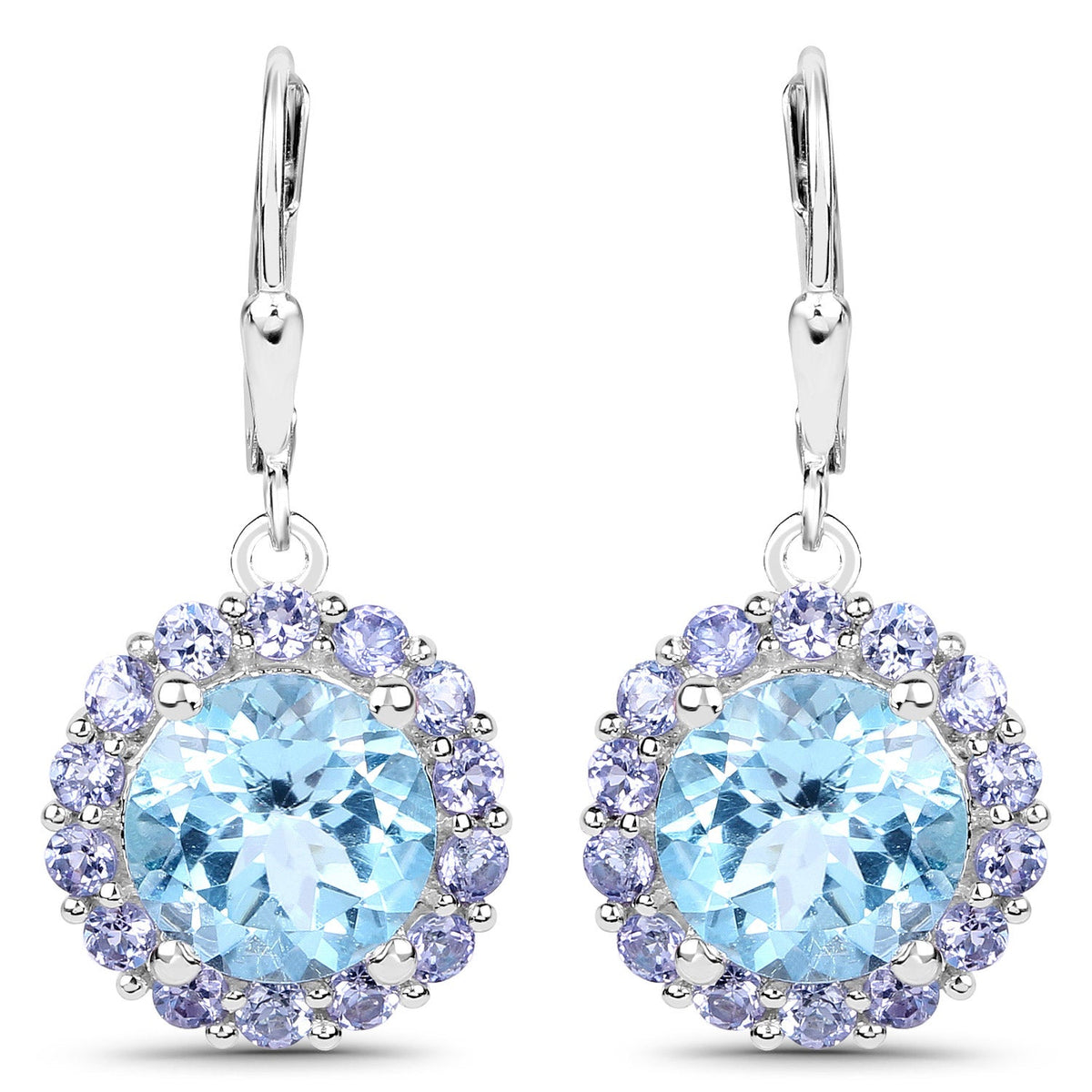 Boucles d'oreilles en argent sterling .925 ornées de topazes bleues véritables et de tanzanites (9,96 carats)
