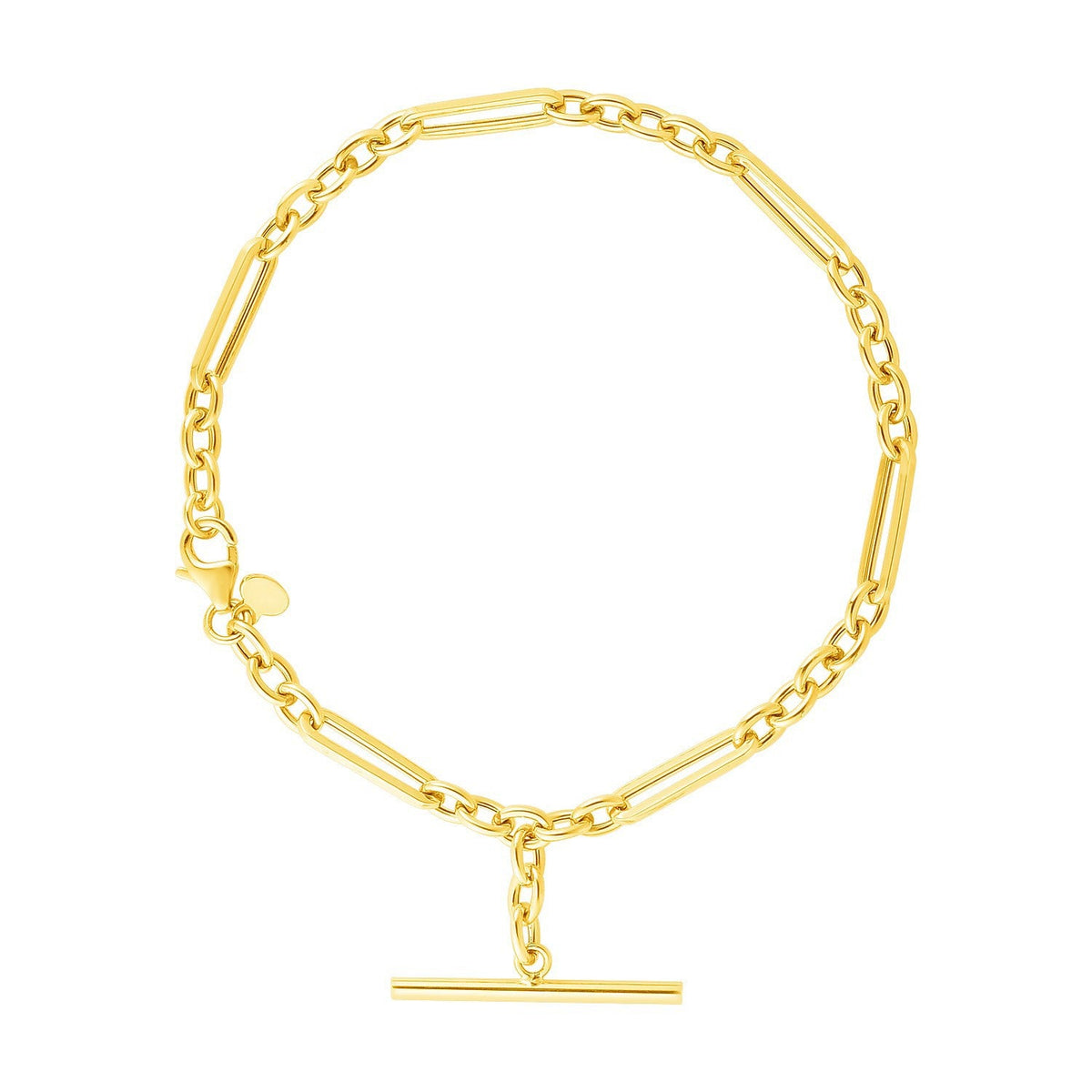 Bracelet chaîne ovale et rond alterné en or jaune 14 carats de 7 1/5 pouces avec fermoir à bascule