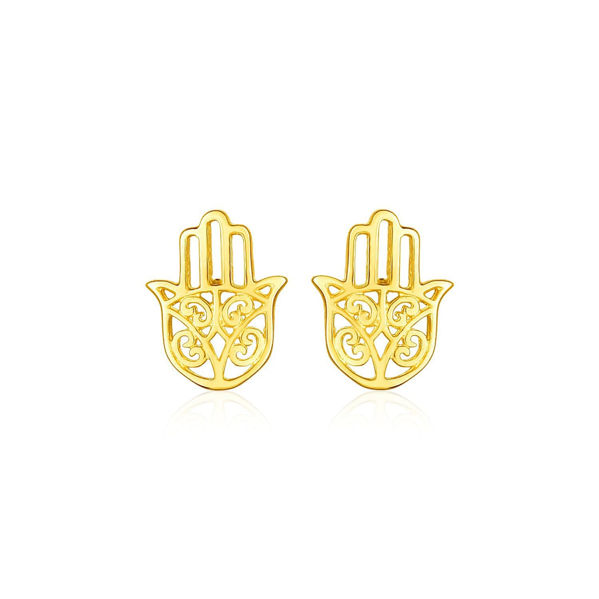 Boucles d'oreilles clous main de Fatma polie en or jaune 14 carats