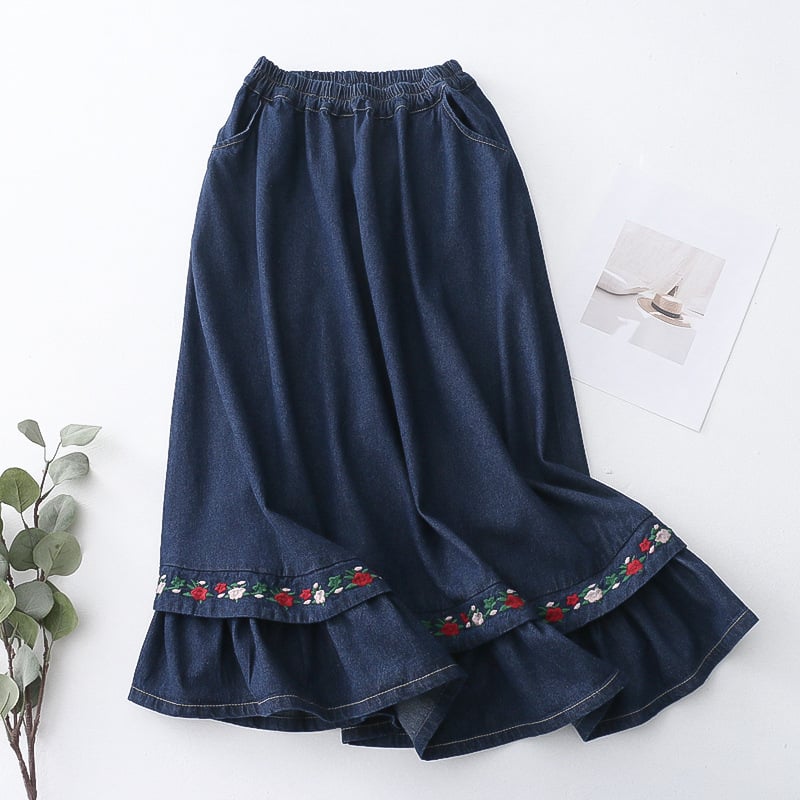 Women's Fashion Embroidery Denim Skirt