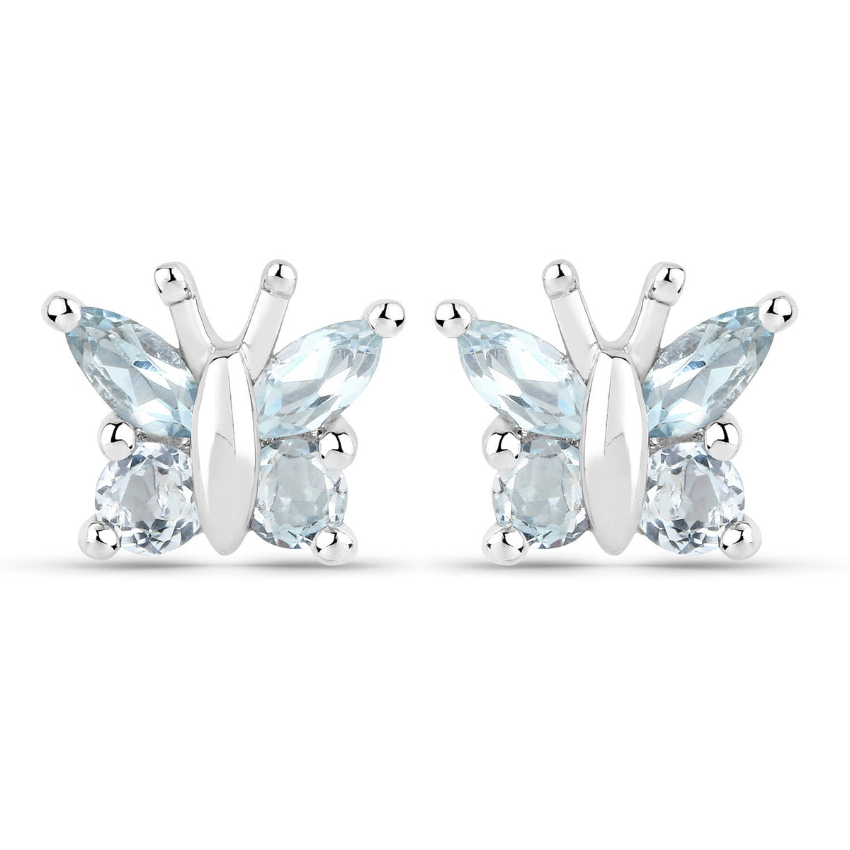 Boucles d'oreilles en argent sterling .925 plaqué or blanc 18 carats avec topaze bleue véritable de 1,12 carat