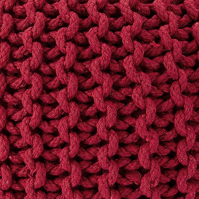 REDEARTH Round Pouf Ottoman - Hand Knitted Cable Boho Poof - Foot Stool Bean Bag - Home Décor Stuffed Footrest for Living Room - Nursery - Bedroom - 100% Cotton Poufs (19.5"x19.5"x14") - Red