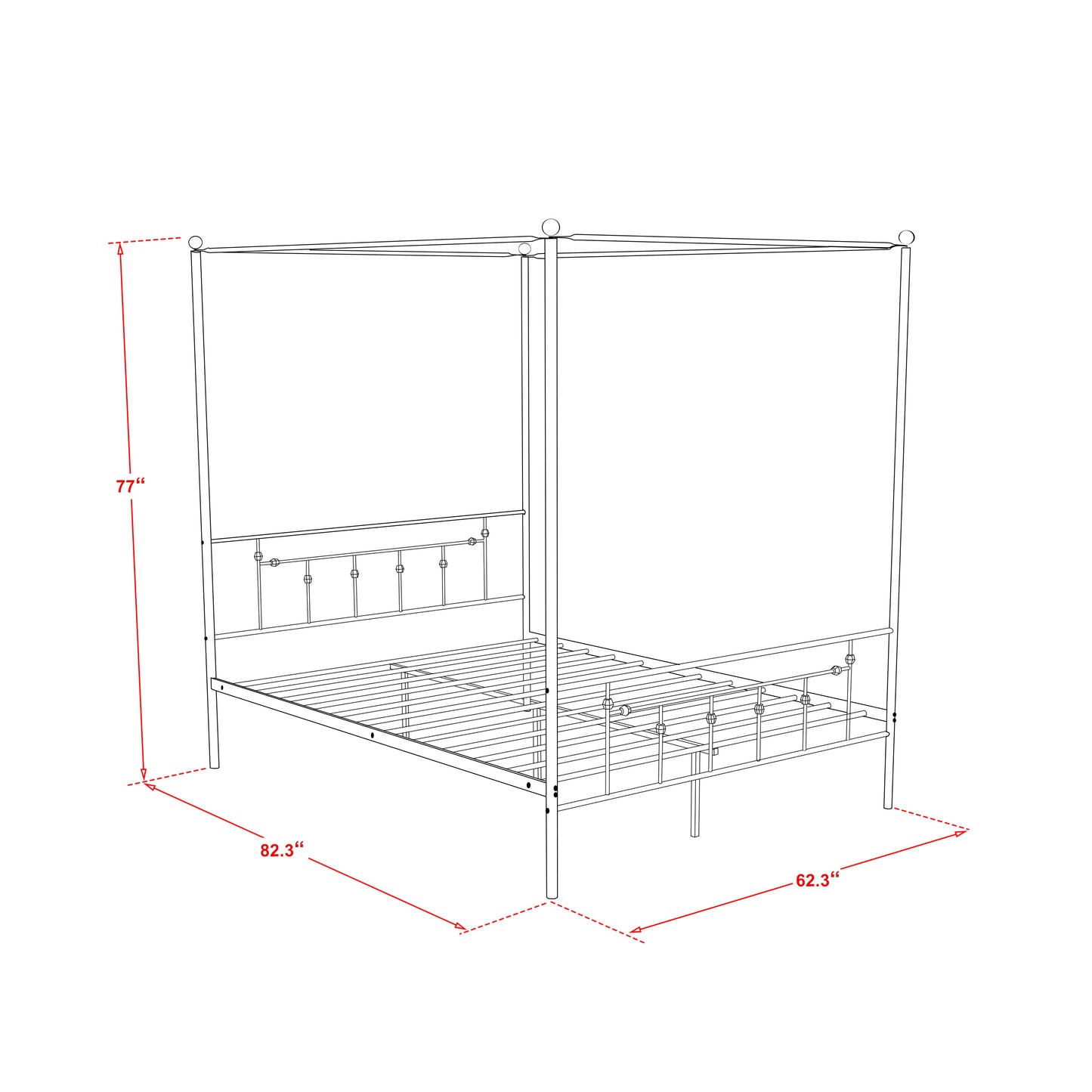 EAST WEST FURNITURE - ATQCWHI - Anniston Queen Bed with Luxurious Style Headboard and Footboard - Canopy Metal Frame in Powder Coating Linen white