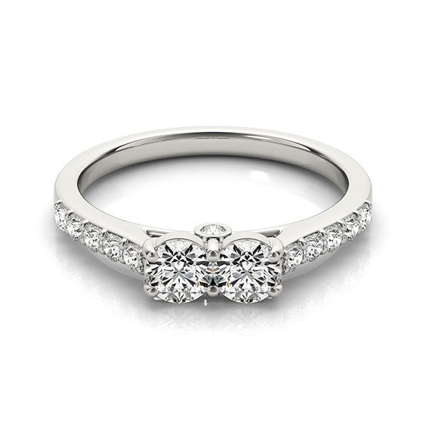 Bague à deux pierres en or blanc 14 carats avec diamants ronds (poids total 0,75 carat)