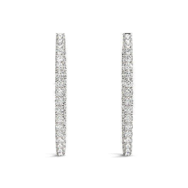 Boucles d'oreilles créoles ovales en or blanc 14 carats avec diamants (2 carats au total)