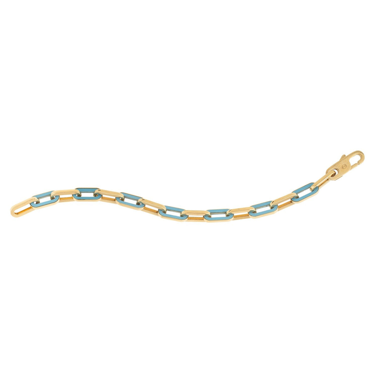 Bracelet maillons trombone en or jaune 14 carats et turquoise (7,00 mm)
