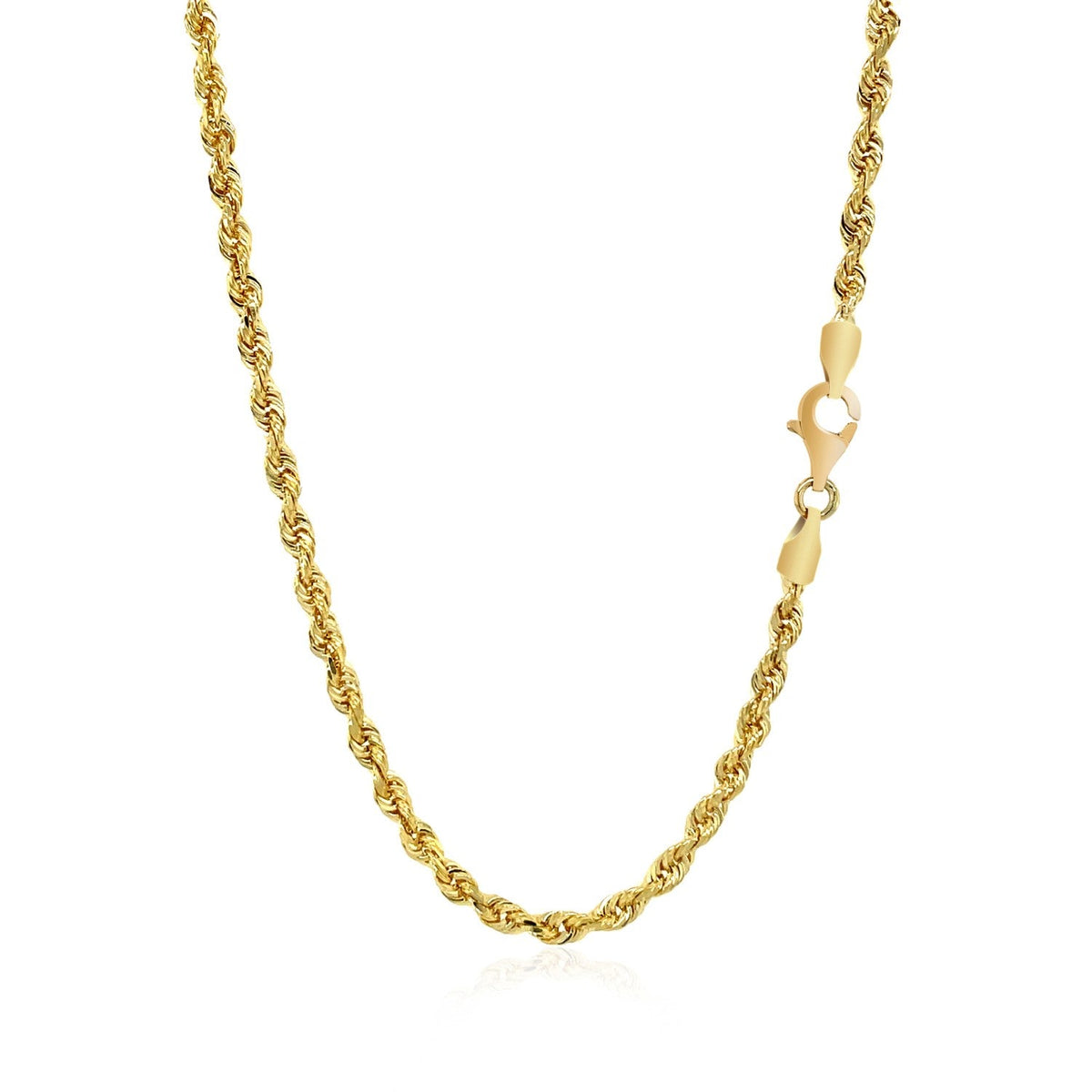 Chaîne corde 14k or jaune massif, coupe diamant, 3,0 mm