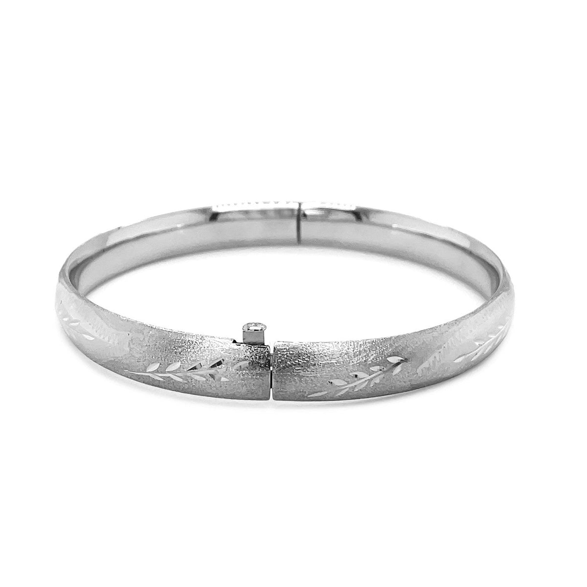Bracelet jonc classique ciselé floral en or blanc 14 carats (8,0 mm)