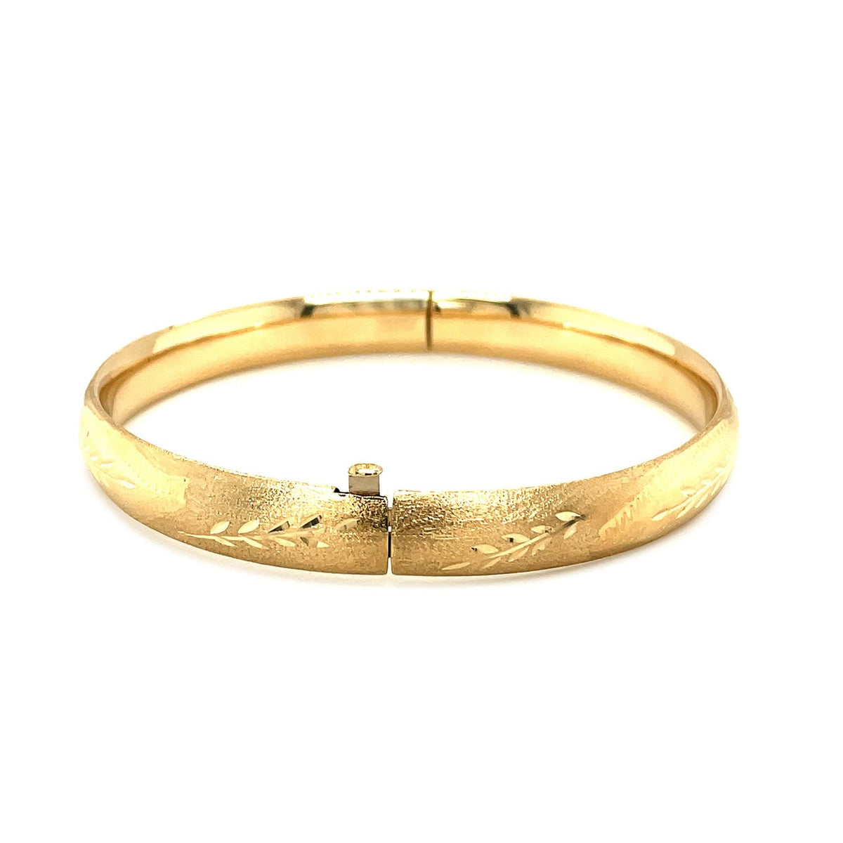 Bracelet jonc classique en or jaune 14 carats ciselé floral (8,0 mm)