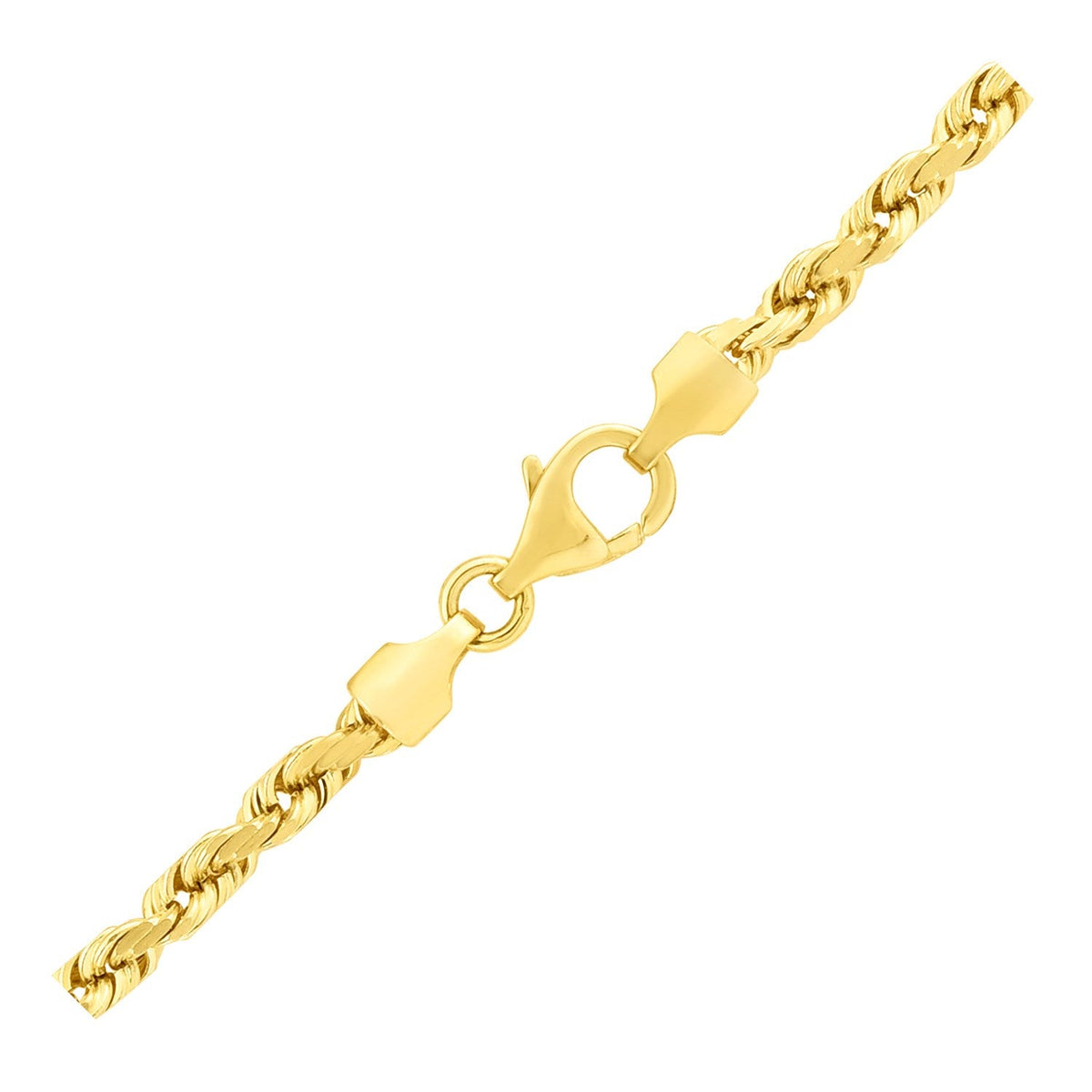 Bracelet corde en or jaune 14 carats massif, 4,0 mm, taillé au diamant