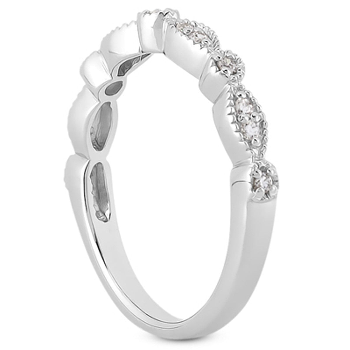 Bague de mariage fantaisie en or blanc 14 carats, pavée de diamants milgrain, style vintage