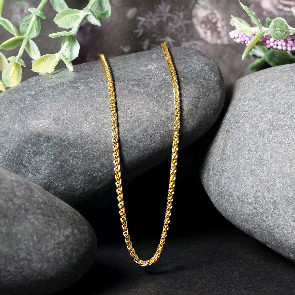 Chaîne maille blé ronde en or jaune 14 carats de 2,1 mm